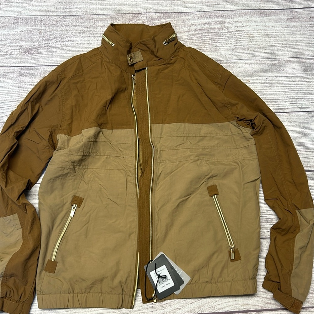 Decibel Jacket Mens Large Windbreaker Light nylon Coat Stow Hood Colorblock